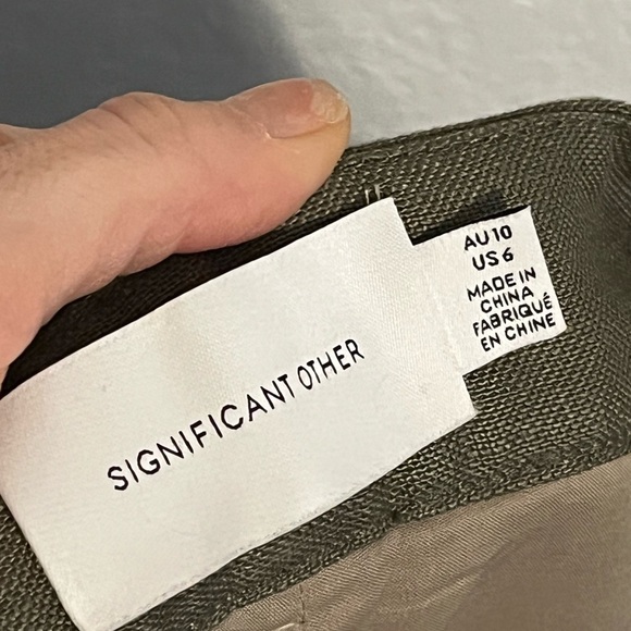 Significant Other High Waisted Pleated Linen Trousers Wide Leg Pants Khaki 6 - Picture 7 of 10